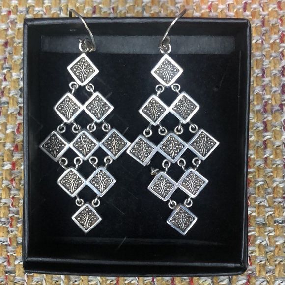 LOIS HILL Sterling Silver Oxidized Granulated Drop Dangle Chandelier Earrings - Picture 3 of 9